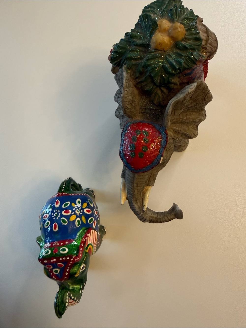 Handcrafted Colorful Elephant Wall Masks – Blue & Green Decorative Art